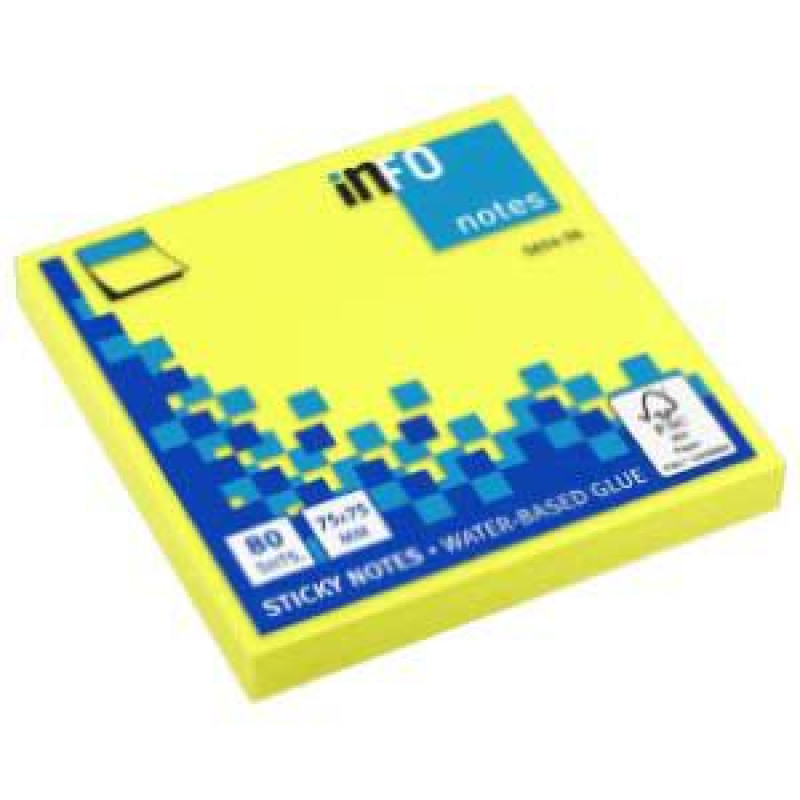 Līmlapiņas INFO NEON 75x75mm dzeltenas, 80 lapas