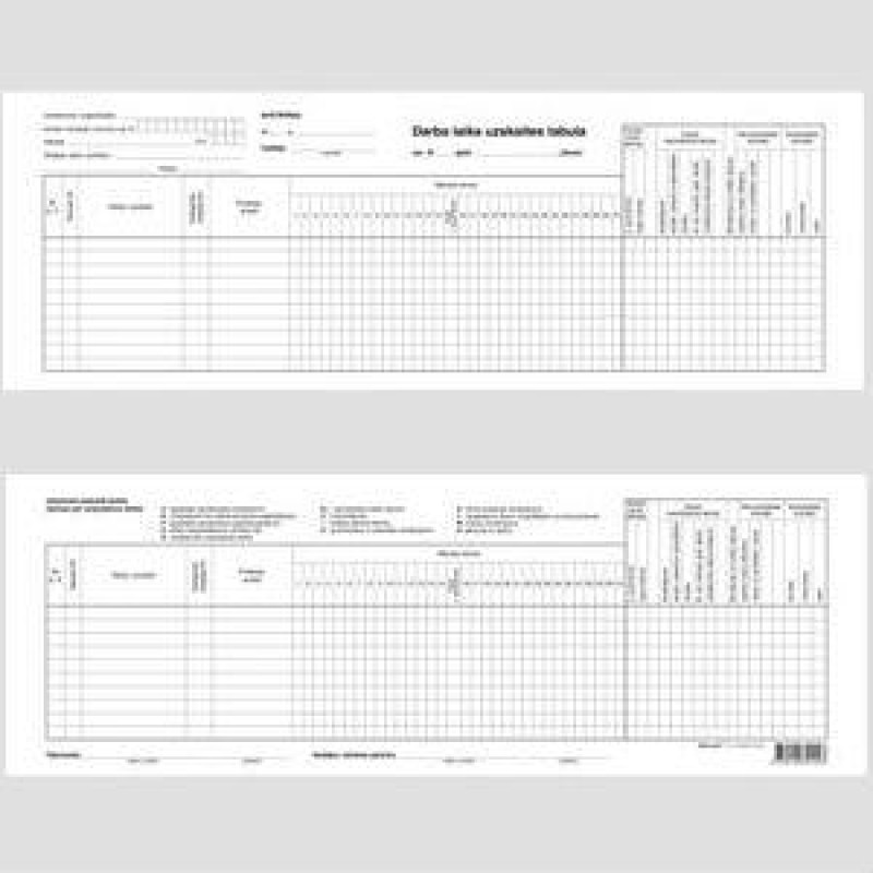 Darba laika uzskaites tabula 1 loksne, 1/2 no A3
