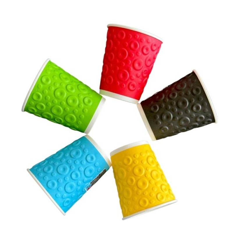 Papīra glāzes 2-sl.,250ml 8oz, 3D colour mix, d. 80mm, 30gab/iep., 30iep/kastē