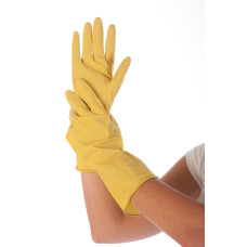 Gumijas cimdi ar floku, "Gentle Touch", 28cm, dzelteni, 380mik, (L), (pāris)