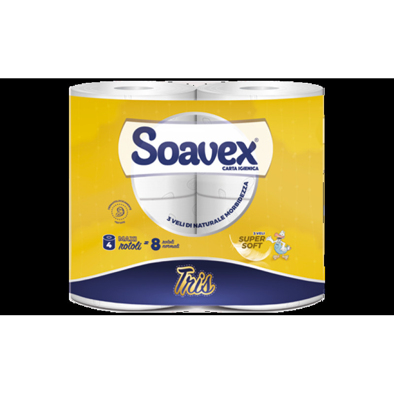 Tualetes papīrs SOAVEX TRIS, celuloze, 3-slāņu, 17 m, 155 lock, ø12cm, h.- 9,3cm,  16g/m2,