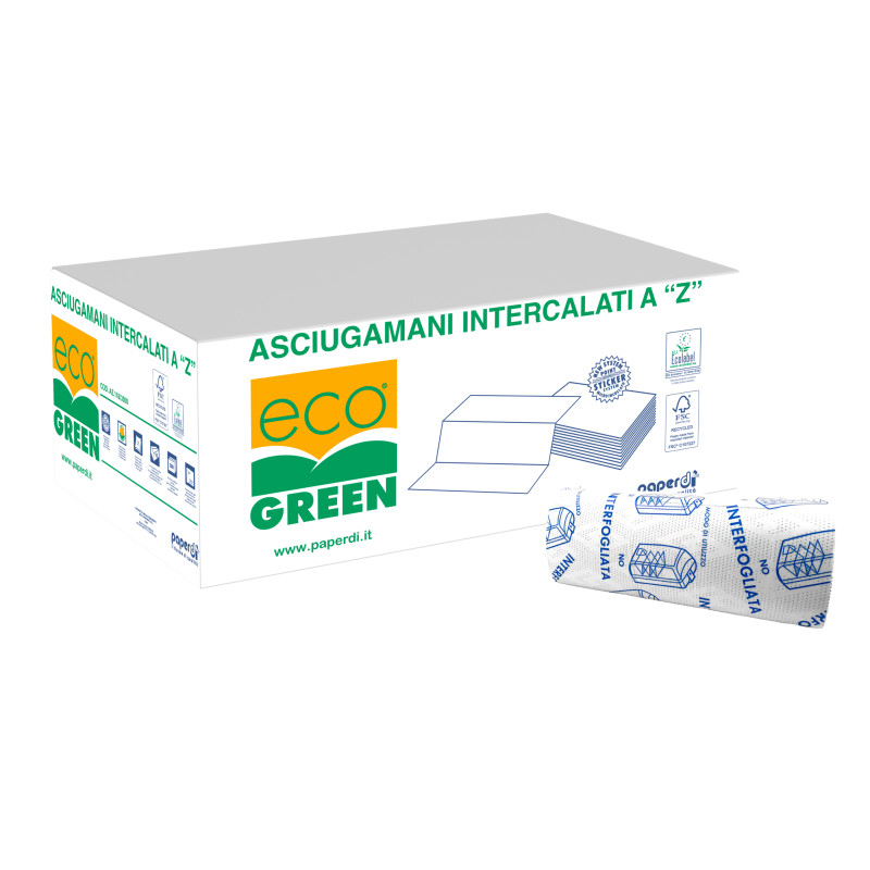 Papīra dvieli Z - veida, ECOGREEN,  pārstrādāta celuloze, 200 lock., 2 slāņi, 21x24 cm, 18