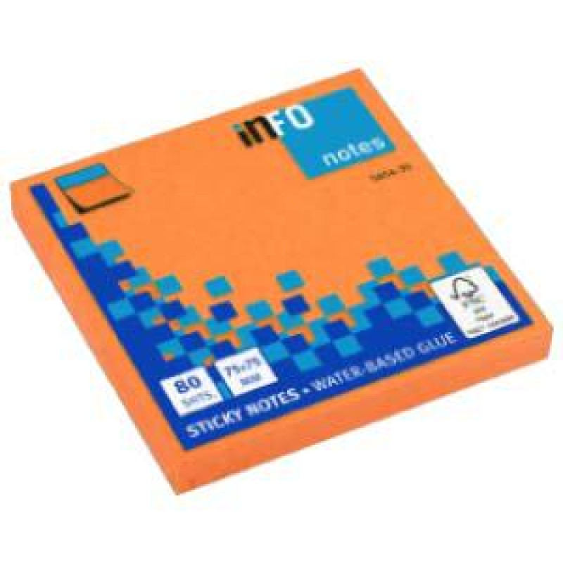 Līmlapiņas INFO NEON 75x75mm oranžas, 80 lapas