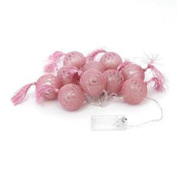 LED virtene kokvilnas bumbiņas 10gab/6cm/roza