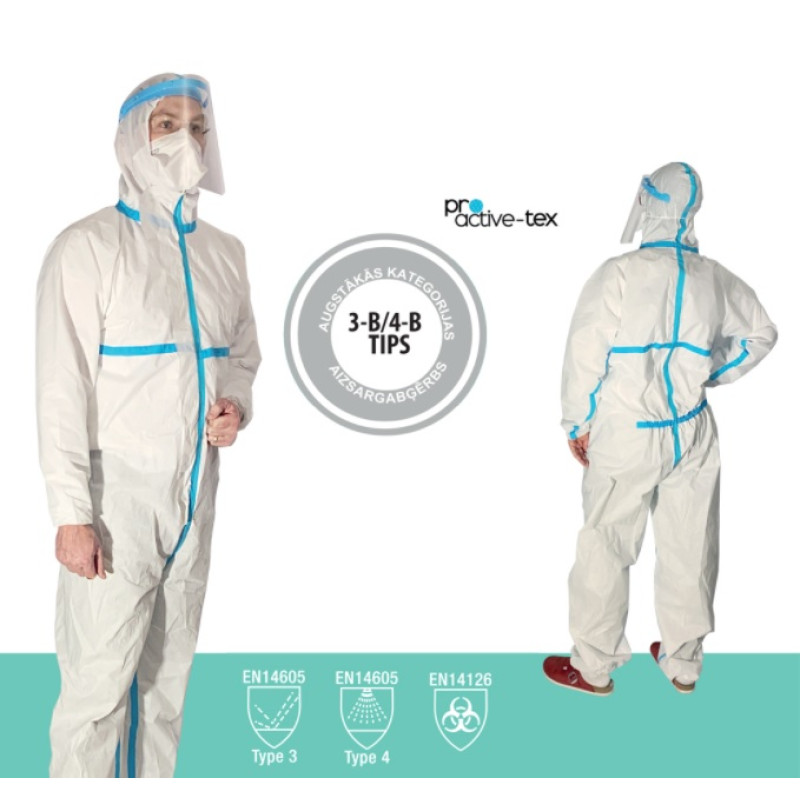 Kombinezons PROACTIVE-TEX, B-3/B-4 tips, PP, balts, 55 g/m2, L izmērs