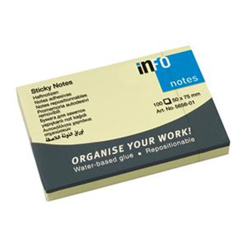 Līmlapiņas 50x75mm, dzeltenas, 100 lapas INFO