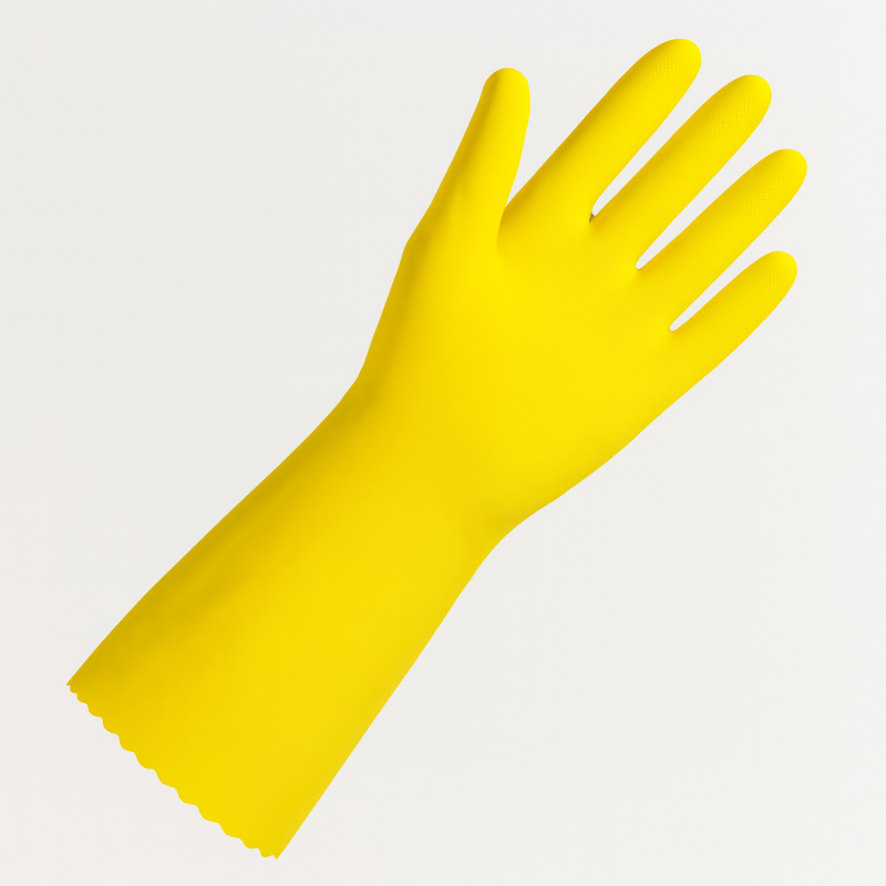+Gumijas cimdi ar kokvilnu, "Multi Purpose", 30cm, dzeltenie, 400mik, (S), (pāris)