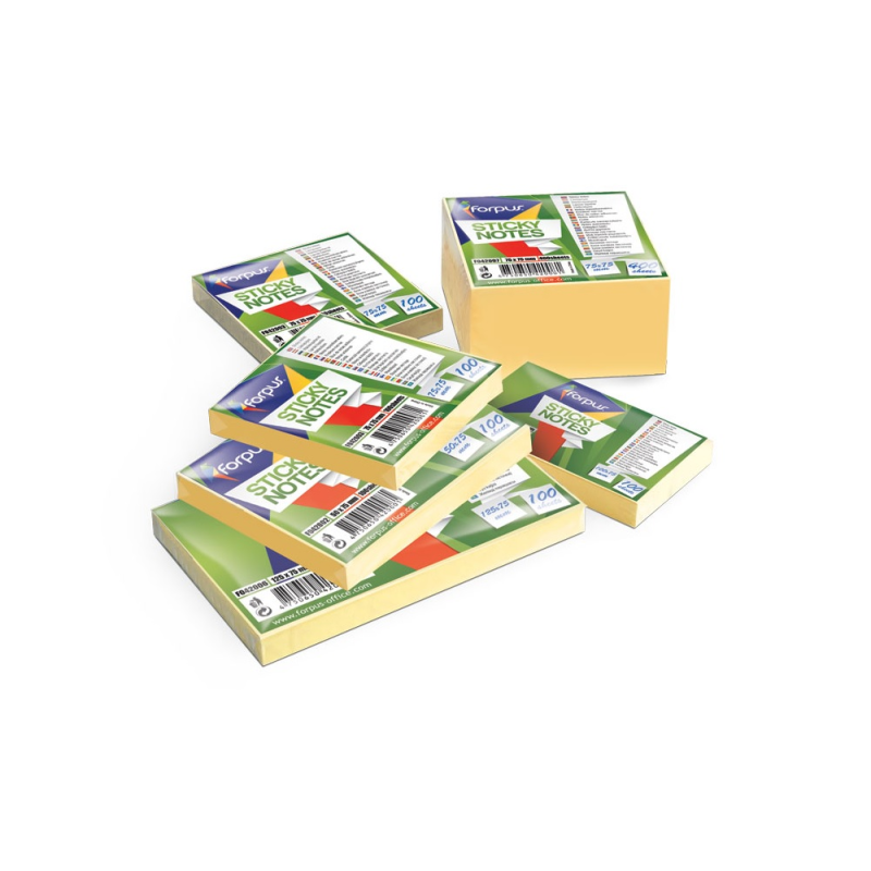 Piezīmju līmlapiņas FORPUS 75x75mm,100l, dzeltenas