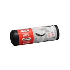 Atkritumu maisi 55L, 60x75cm, melni, 12mikr, HDPE, MERKANT, 20gab/rul, 28rul/kastē