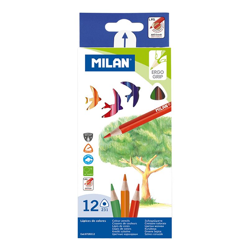 Zīmuļi  krāsainie 12 krāsas, trīsstūraini Milan