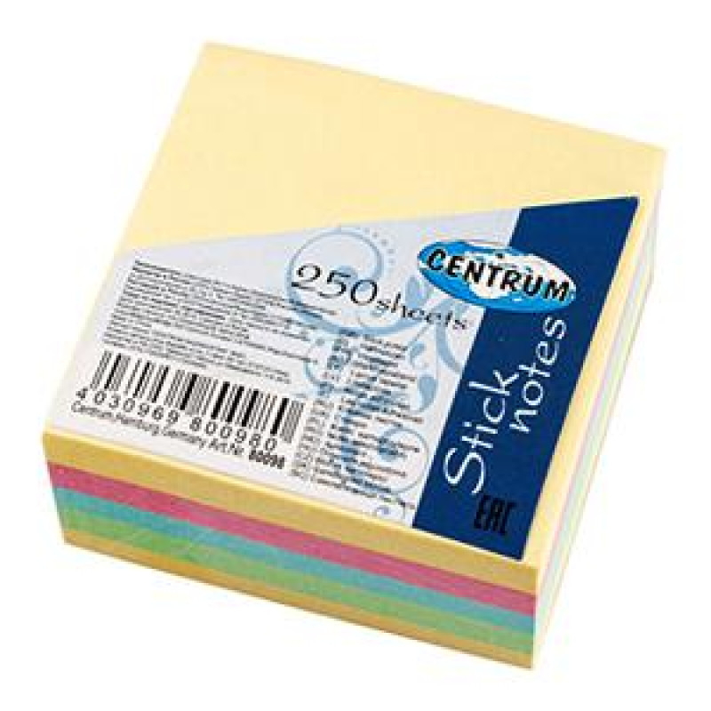 Līmlapiņas 51x51mm, 250 lapas 5 pasteļkrāsas