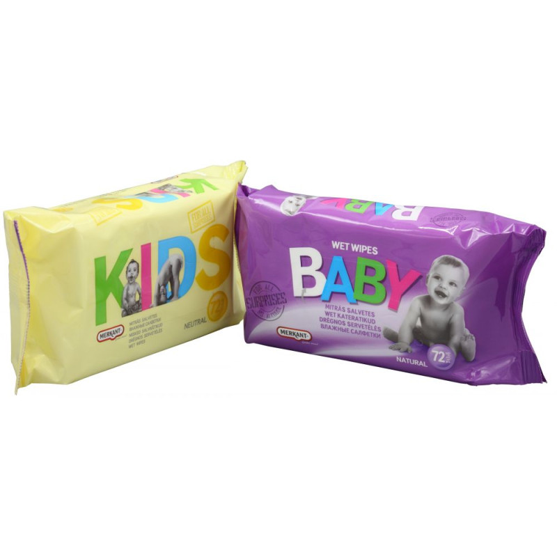 MERKANT Mitrās salvetes - Kids & Baby (72gb/iep, 14iep/kastē)