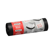 Atkritumu maisi 70L, 65x80cm, melni, 12mikr, HDPE, MERKANT, 20gab/rul, 28rul/kastē