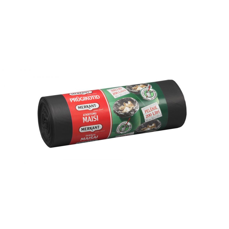 Atkritumu maisi 200L, 82x120cm, pelēki, 37mikr, LDPE, MERKANT, 10gab/rul, 8rul/kastē