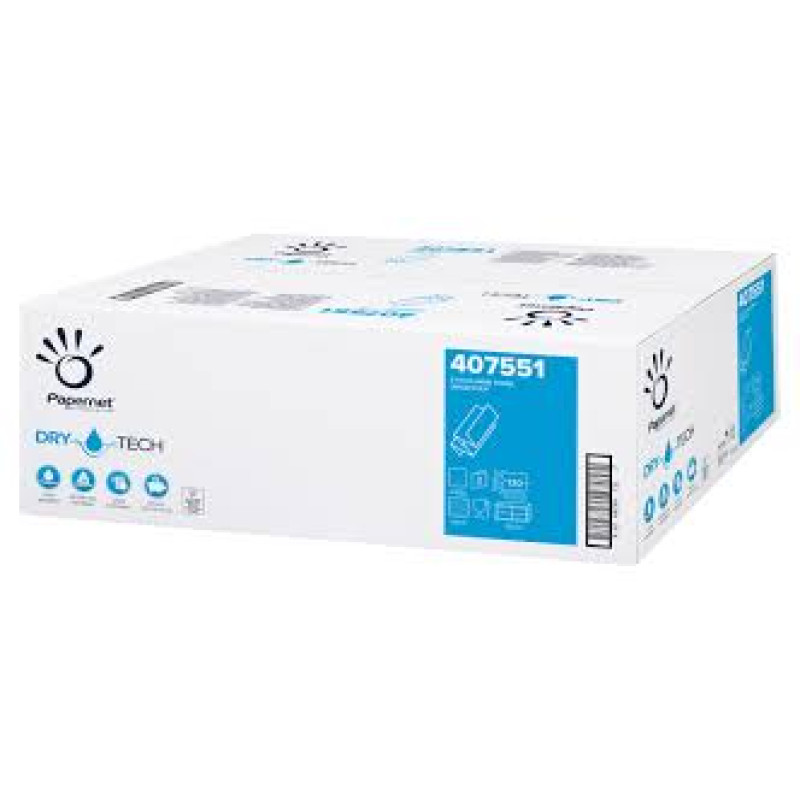 Roku salvetes loksnēs Z locījums, celuloze, 2 slāņi, 20.3x24cm, 130 loksnes, 18g/m2, DRY-T