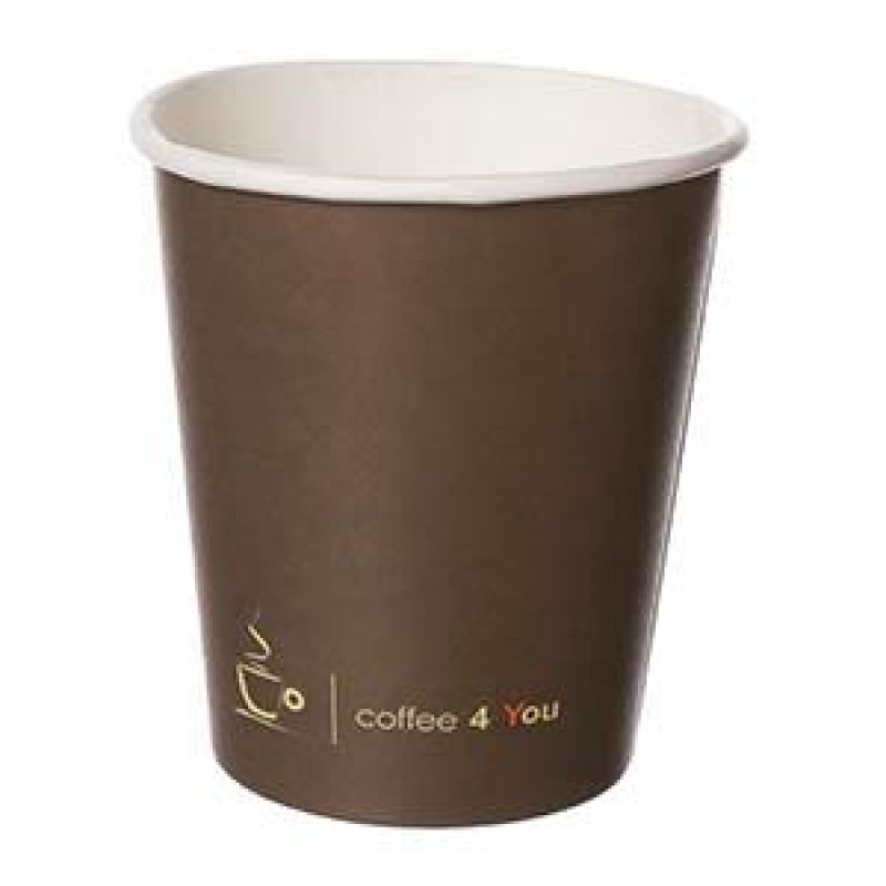 Papīra glāzes 250 ml. 100 gab. ar apdruku "Coffee 4 You" ø80mm, brūnas, vienslāņa 100 gab.