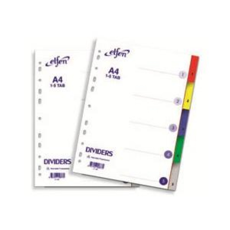 Sadalītājs A4/1-5, PP krāsains ar numerāciju Elfen