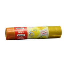 Atkritumu maisi 50L, 62x77cm, dzelteni, aizvelkami, 25mikr, LDPE, MERKANT, 12gab/rul, 18ru