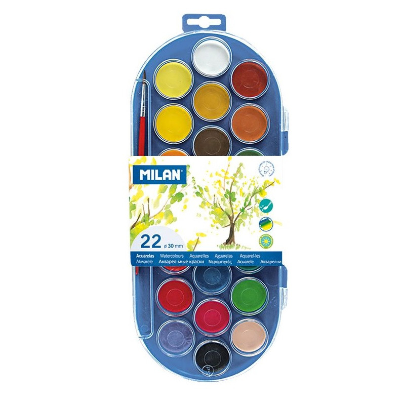 Akvareļkrāsas 22 krāsas ar otiņu, Milan