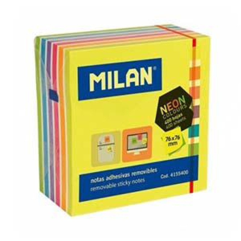 Līmlapiņas 76x76mm, 400 lap. 6 neona krāsas Milan