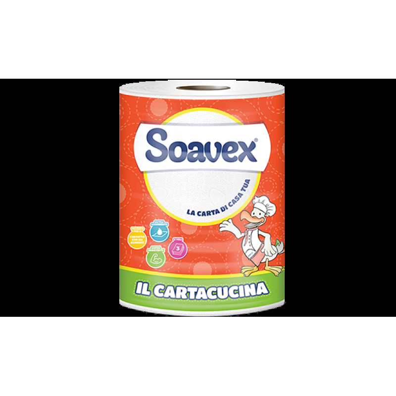Virtuves dvielis rullis, SOAVEX IL Cartacucina, celuloze, 3-kārt., 25 m, 110 loksnes, d.-