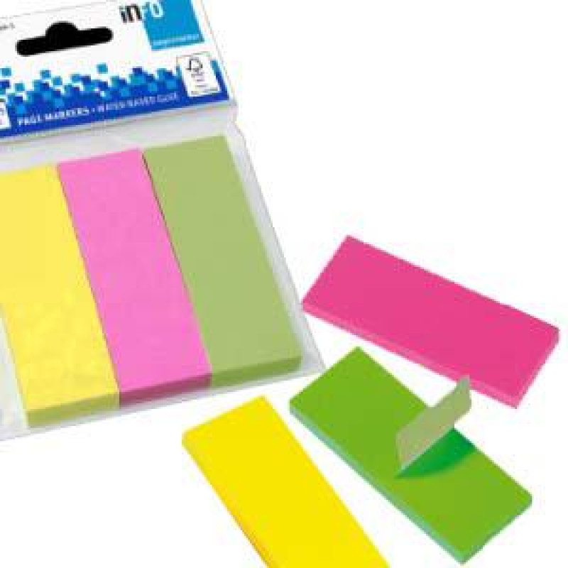 Indeksi 25x75mm 3 neona krāsas x 100 lapas papīra