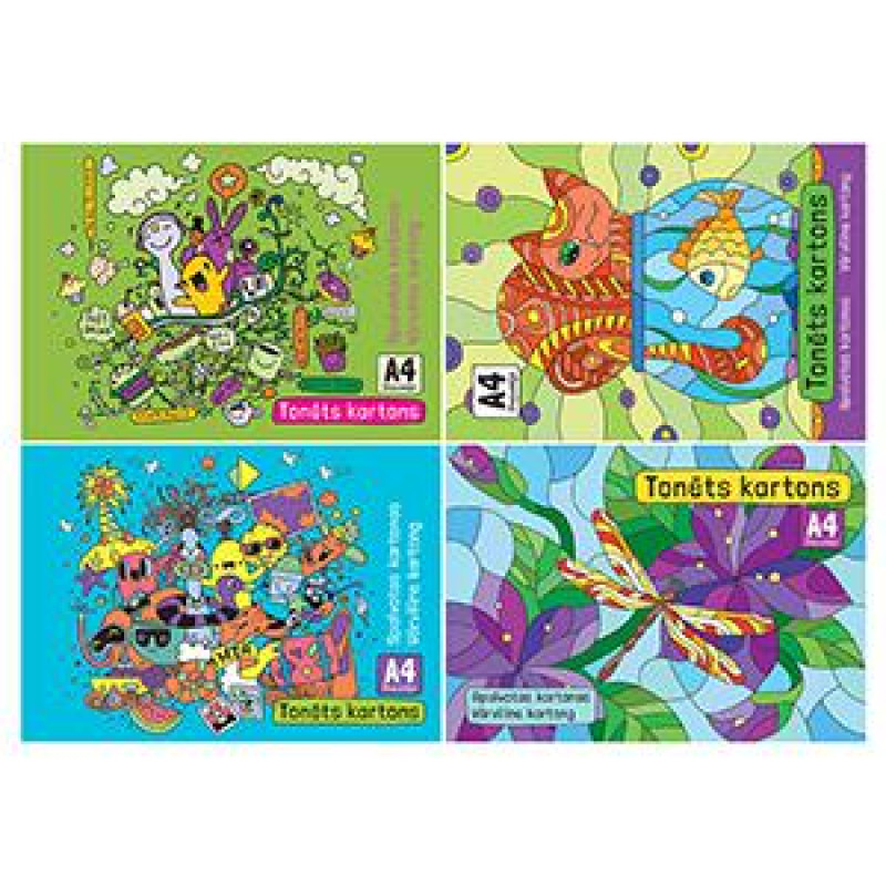 Krāsains kartons A4, 8 krāsas, divpusējs 240gr