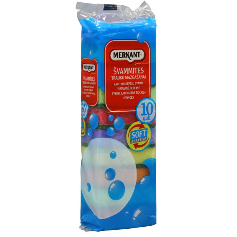 MERKANT Sūklis trauku mazgāšanai, 10 gab. iepakojumā/(25 iep. kastē)/80x50x25mm