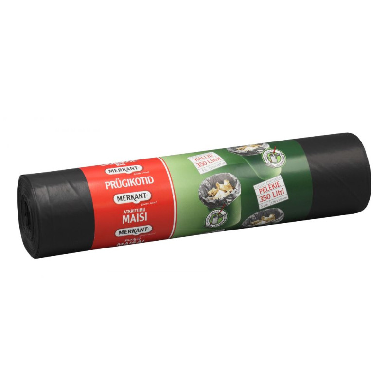 Atkritumu maisi 350L, 120x140cm, pelēki, 50my, LDPE, MERKANT, 5 gab/rul, 8 rul/kastē