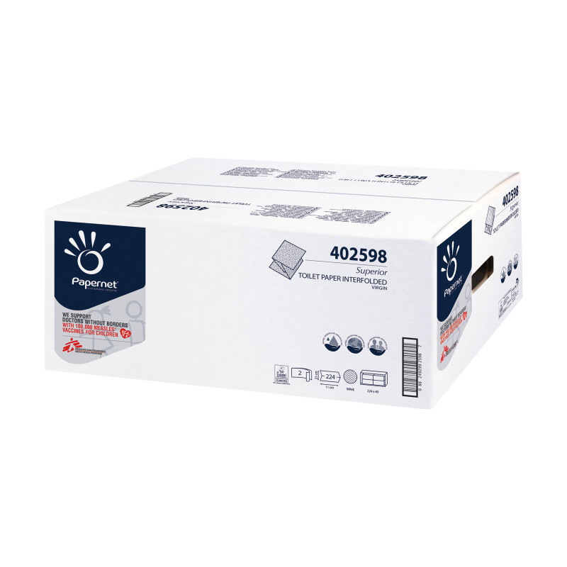 Tualetes papīrs PAPERNET Superior Virgin, 2-slāņu, V-loc.,224 loksnes (11x21cm), 18g/m2, (
