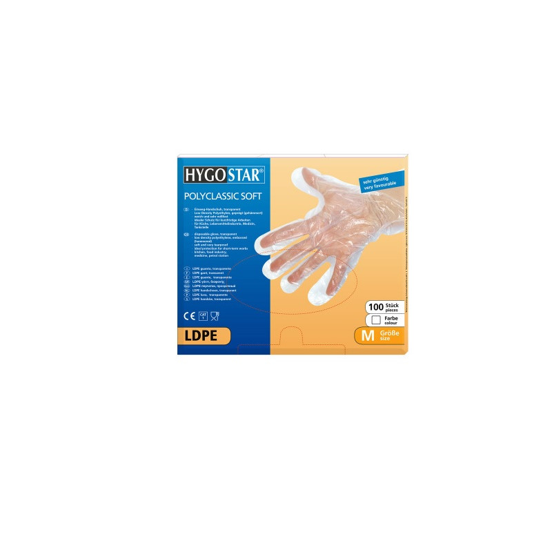 Cimdi LDPE POLYCLASSIC SOFT, caurspīdīgi, kartona