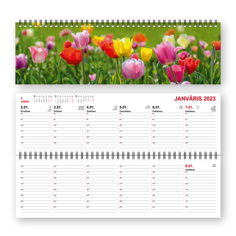Galda kalendārs LONG 1 nedēļa, kartona vāki, 2026g.