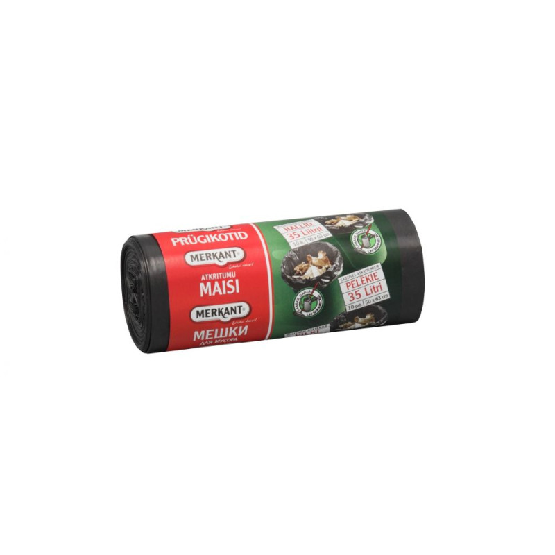 Atkritumu maisi 35L, 50x63cm, pelēki, 30mikr, LDPE, MERKANT, 10gab/rul, 18rul/kastē