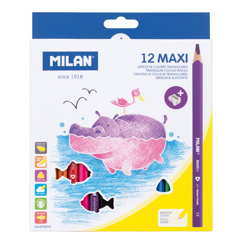 Zīmuļi krāsainie 12 krāsas MAXI trīsstūrveida, MILAN
