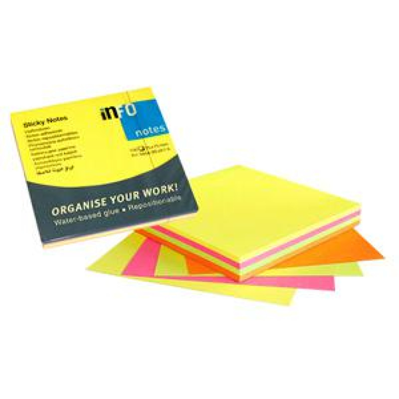 Līmlapiņas INFO NEON 75x75mm asorti, 100 lapas