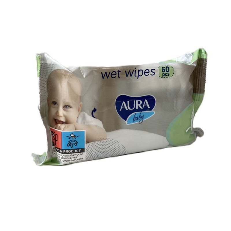Mitrās salvetes Aura Baby, 60 gab./12 iep. kastē