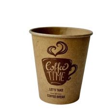 Papīra glāzes, 1-sl., 250ml, 8oz. COFFEE TIME, kraft, d.80mm, 50gab/iep., 20iep/kastē