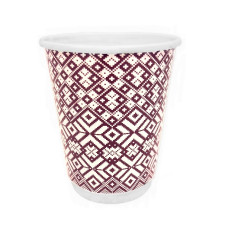 Papīra glāzes 2-sl. 360ml (12oz), "Tautas raksti 2", (25gab), (netto svars 0,41 kg)
