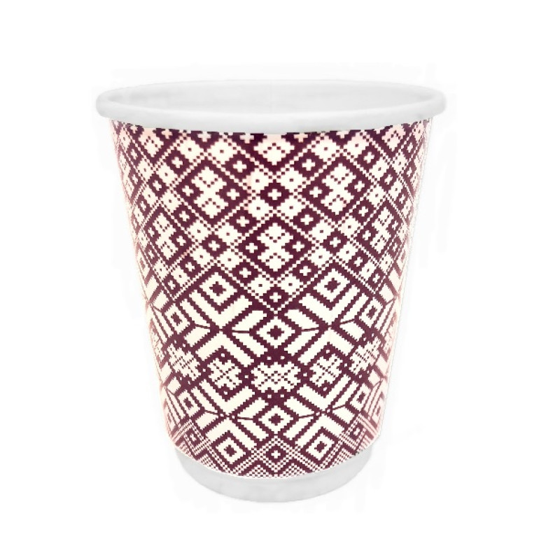 Papīra glāzes 2-sl. 360ml (12oz), "Tautas raksti 2", (25gab), (netto svars 0,41 kg)