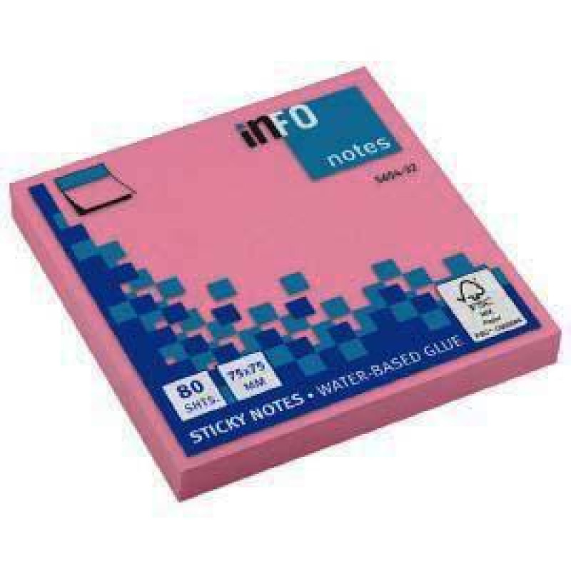 Līmlapiņas INFO NEON 75x75mm roza, 80 lapas