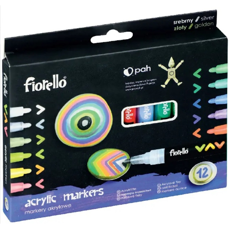 Akrila marķieri 12 krāsas Fiorello