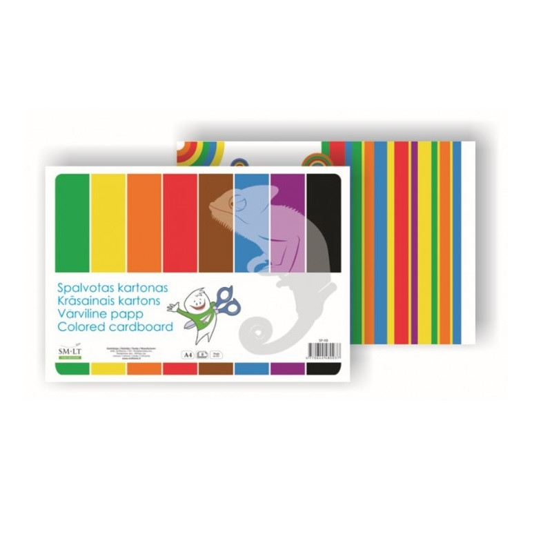 Krāsains kartons A4, 8 LAPAS VIENPUSĒJS