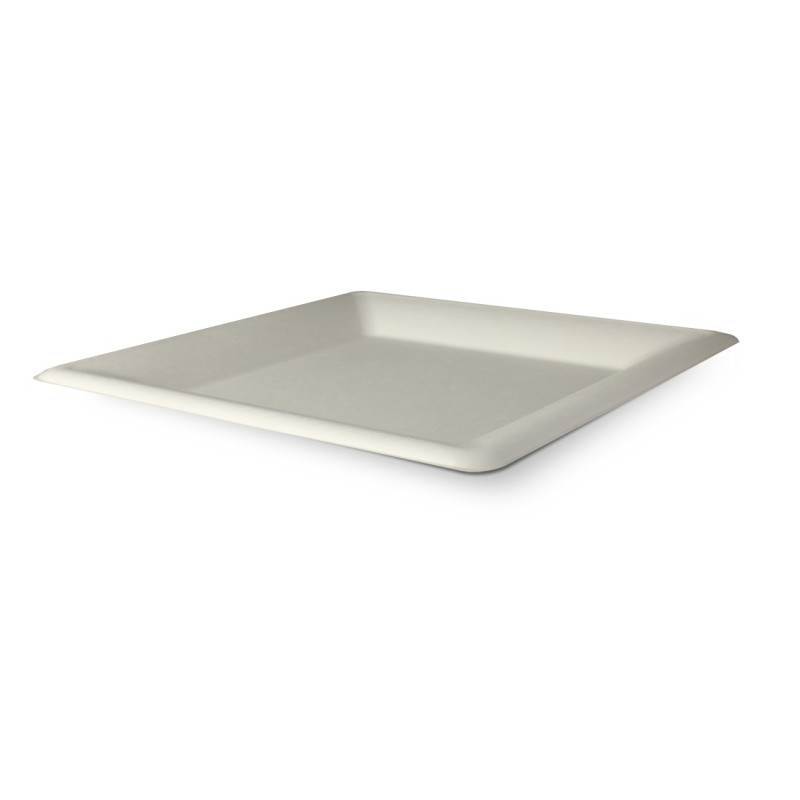 Šķīvji 26x26cm kvadrātveida, balti, cukurniedru (50 gab/iep)