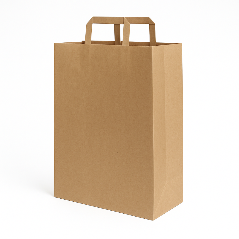 Papīra maisiņš 320x170x410mm, brūns, ar plakaniem rokturiem, 125 gb kastē
