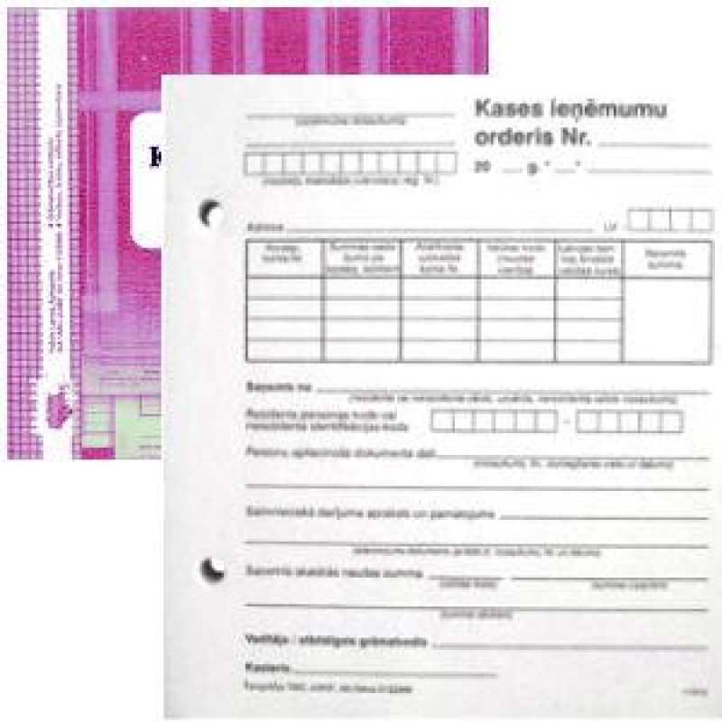 Kases ieņēmumu orderis mazais, A5 spec.