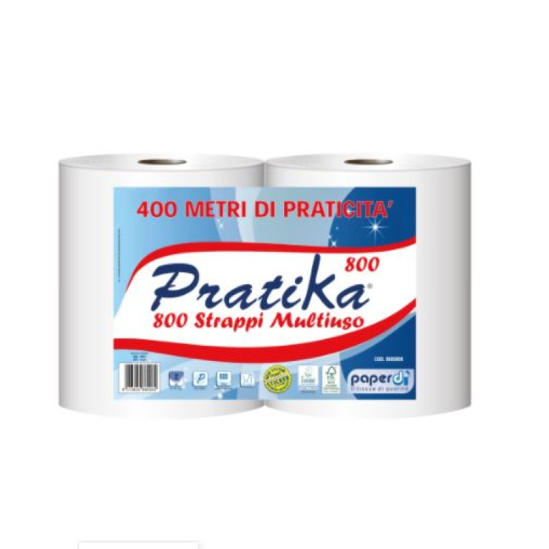 Industriālais papīrs PRATIKA 800, 2-slāņu, balts, 800 loksnes (22,8x25cm), 200m, 16g/m2, ø