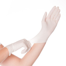 Lateksa cimdi "Skin", vidēji pūderēti, balti, 24 cm, L, (100 gab.), (10 iep/kastē)