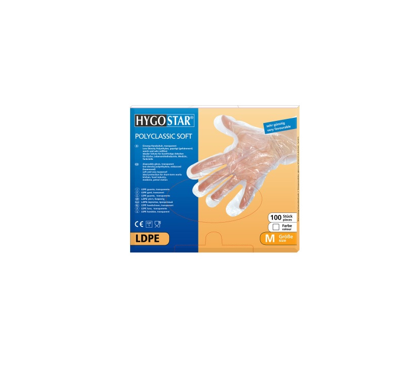 Cimdi LDPE POLYCLASSIC SOFT, caurspīdīgi, kartona