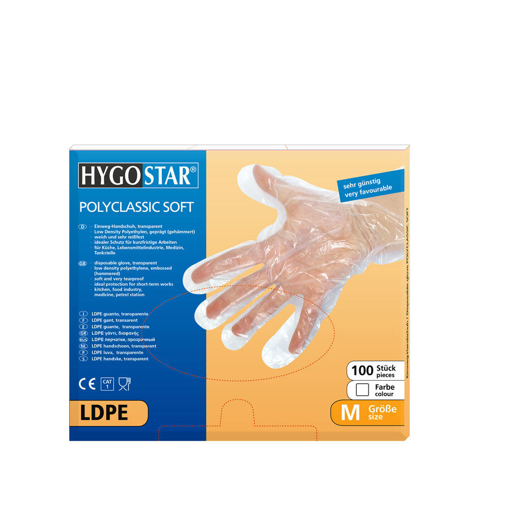 Cimdi LDPE POLYCLASSIC SOFT, caursp®d®gi, kartona