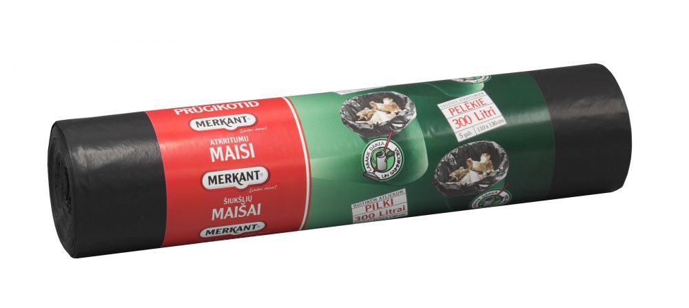 Atkritumu maisi 300L, 110x130cm, pelēki, 45mikr